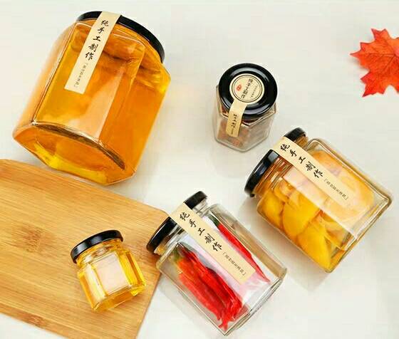 Hexagon Glass Honey Jar