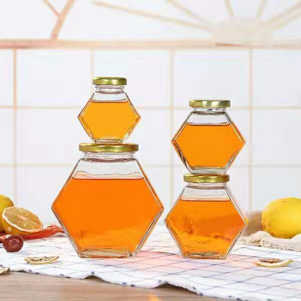 Hexagon Honey Jar with Metal Lid