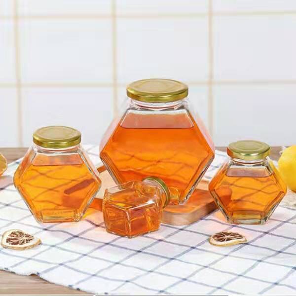 Hexagon Honey Jar with Metal Lid