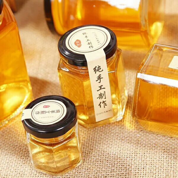 Hexagon Glass Honey Jar